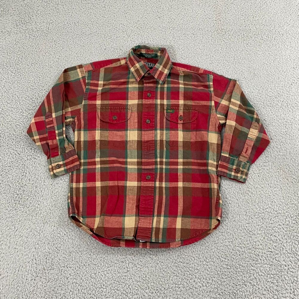 Polo Ralph Lauren Green Label Shirt Boys S Red Plaid Linen Blend Button Down